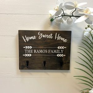 Farmhouse Decor Personalized Key Hook for Wall - Custom Wooden Key Hooks Decor